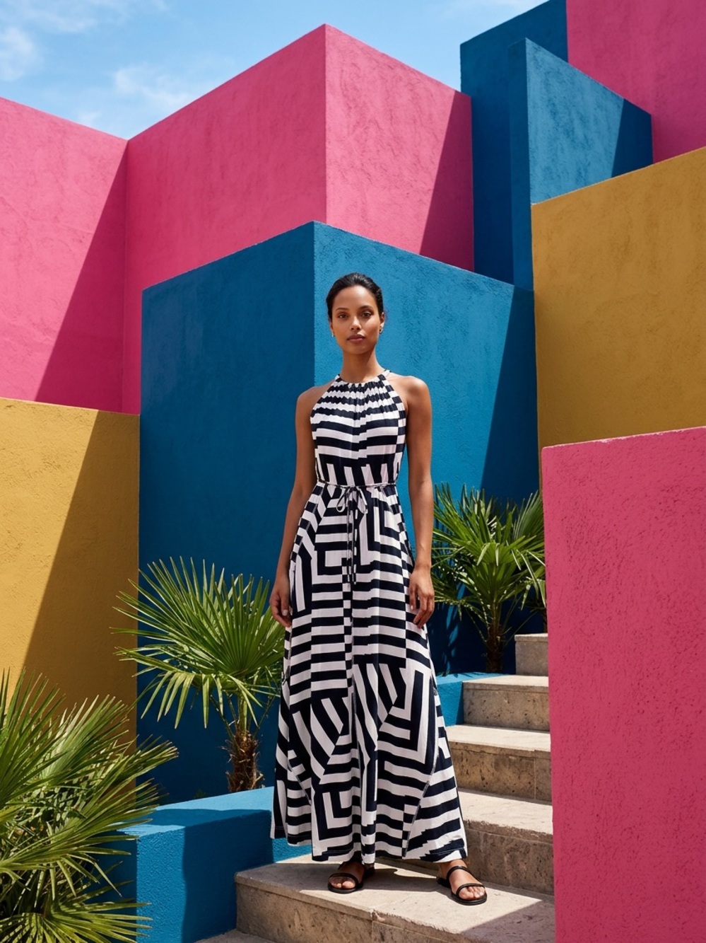 NWT GAP Black and White Striped Casual Maxi Dress